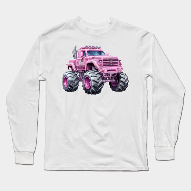 Pink Monster Truck Long Sleeve T-Shirt by Chromatic Fusion Studio